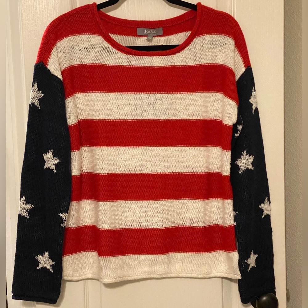 NWT Marled by Reunited Clothing Stars and Stripes lightweight sweater, medium.